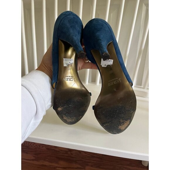 J. Crew Suede Blue Dorsay Peep Toe Heels - Picture 5 of 6